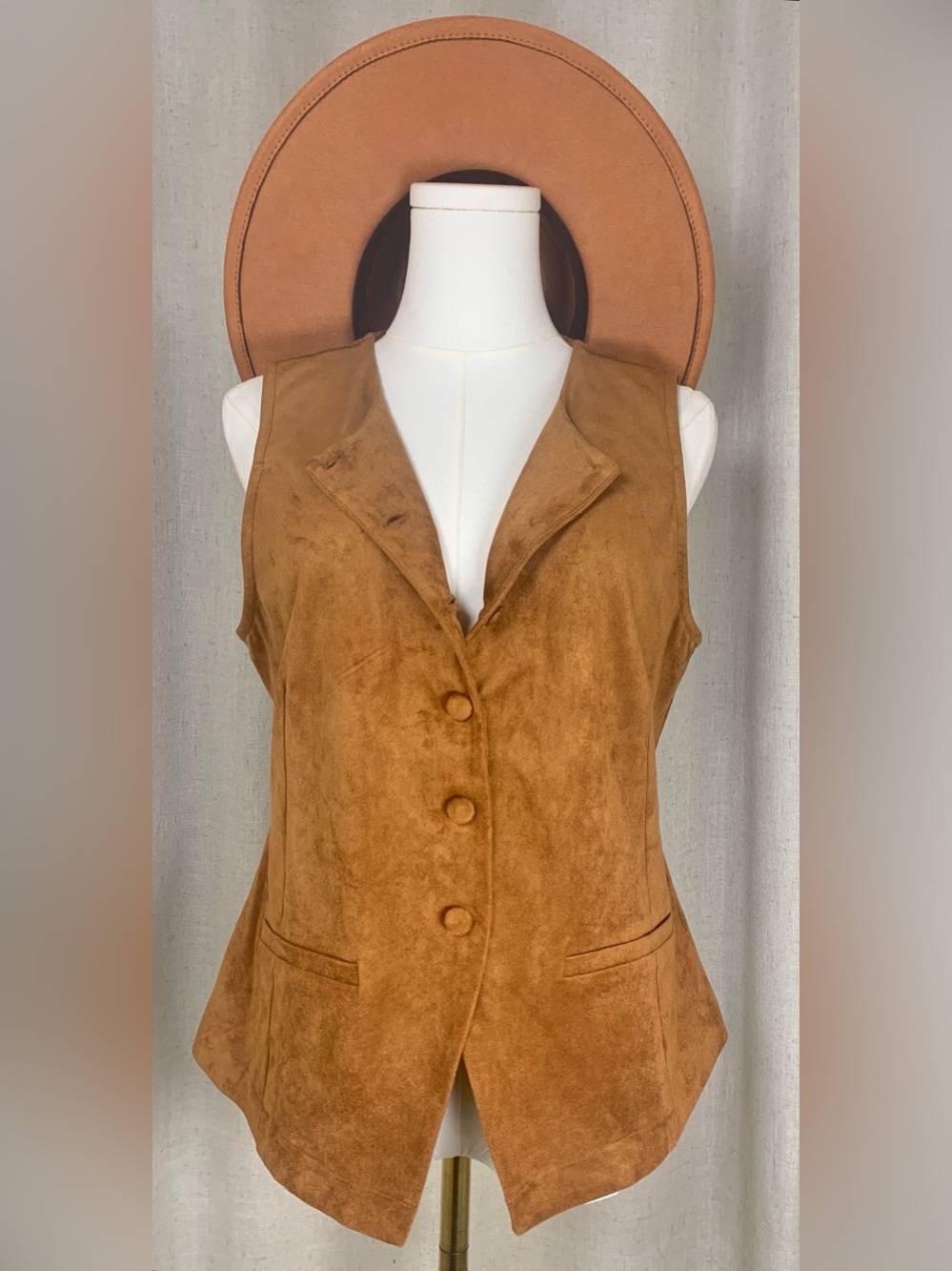 Rachel Zoe Cognac Faux Suede Button Front Vest | Sz M